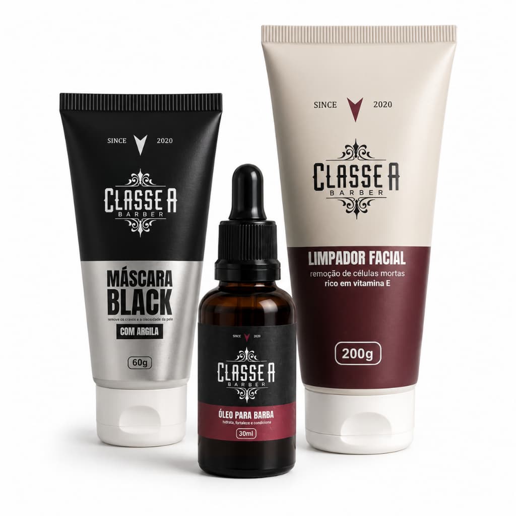 Kit Cravos e Pele Oleosa Máscara Black 60g Óleo Barba 30ml Creme Esfoliante Classe A Hidratação