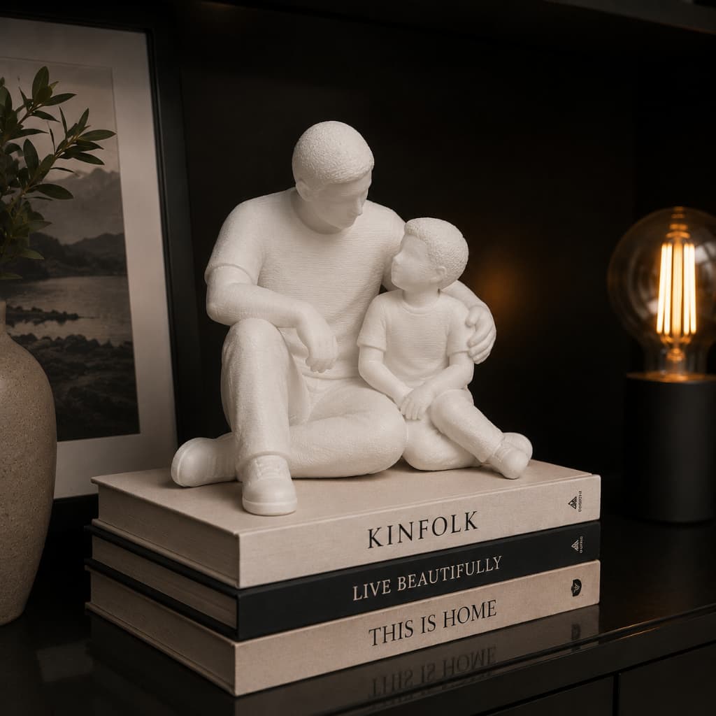 Presente Emocional dia dos Pais Escultura Representação de Carinho e Afeto Pai e Menino ou Pai e Menina
