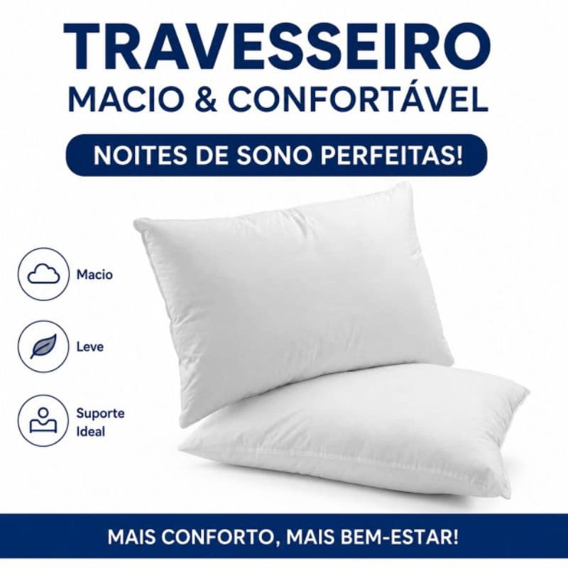 KIT COM 2 TRAVESSEIROS MACIOS E CONFORTÁVEIS 60x50cm – ANTIALÉRGICOS,  SUPORTE IDEAL PARA SUAS NOITES