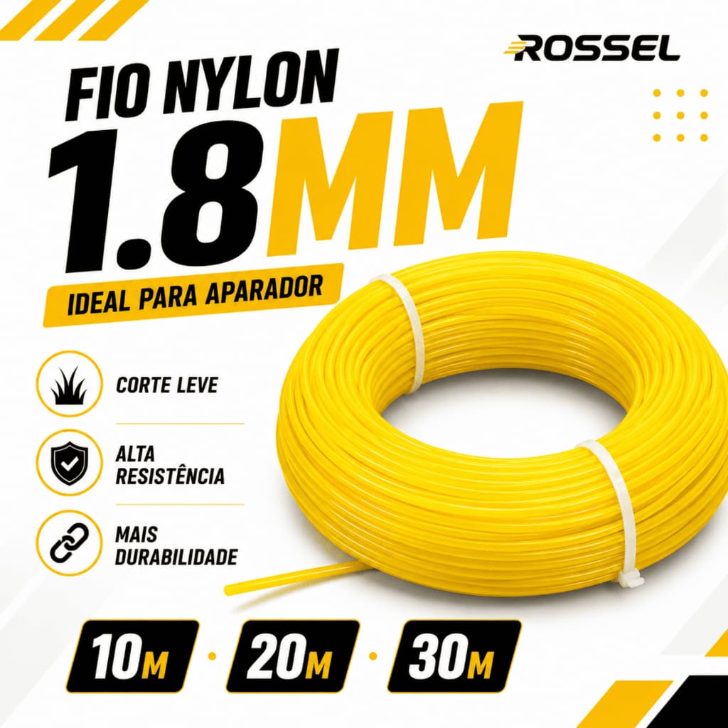 Fio Nylon 1,8mm Aparador Grama 10m 20m 30m Corte Forte Alta Resistência ROSSEL