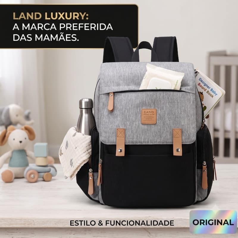 BOLSA LAND LUXURY COR CINZA E PRETO COM TROCADOR ORIGINAL