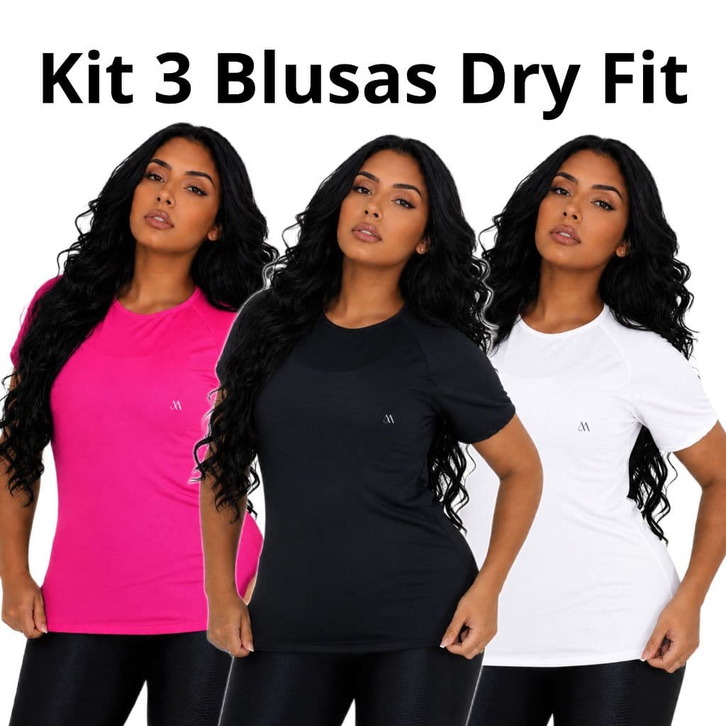 Kit 3 Blusas Feminina Dry Fit Academia Fitness Furadinho