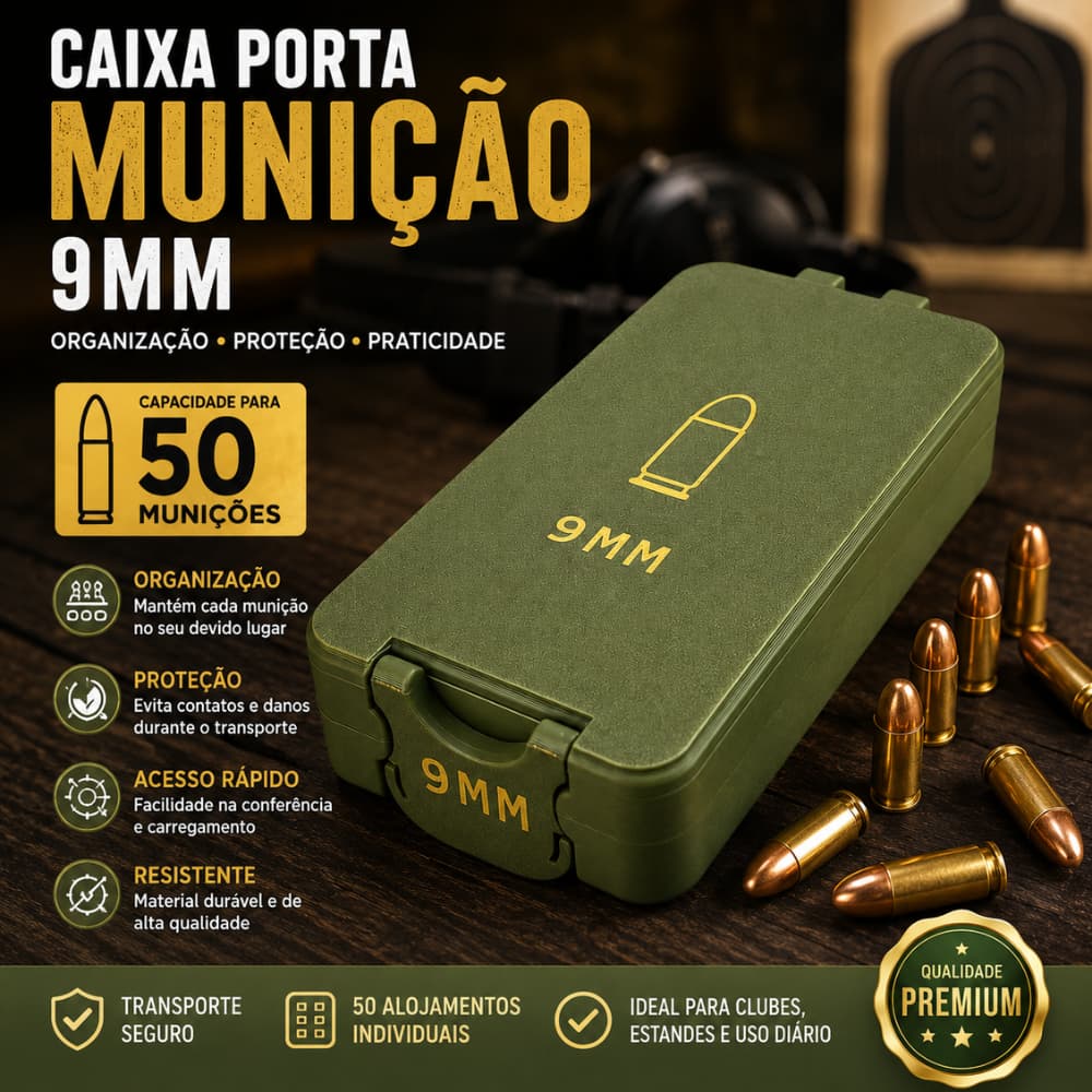 Caixa Estojo Porta Munição 9MM / .380 / .38 SPL / .40 S&W / .22LR