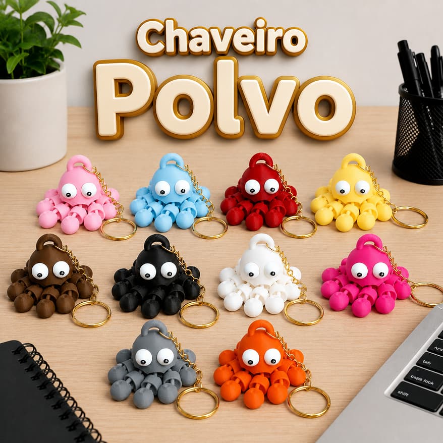Chaveiro Polvo Articulado Coleção Pingente para Chaves Mochila e Bolsa Presente Criativo