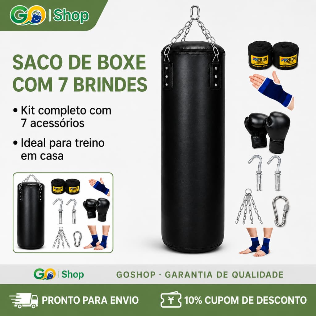 GOSHOP Saco de Boxe Kit Completo 120/150cm com Luvas Corrente Acessórios Resistente Treino Casa Academia Preto