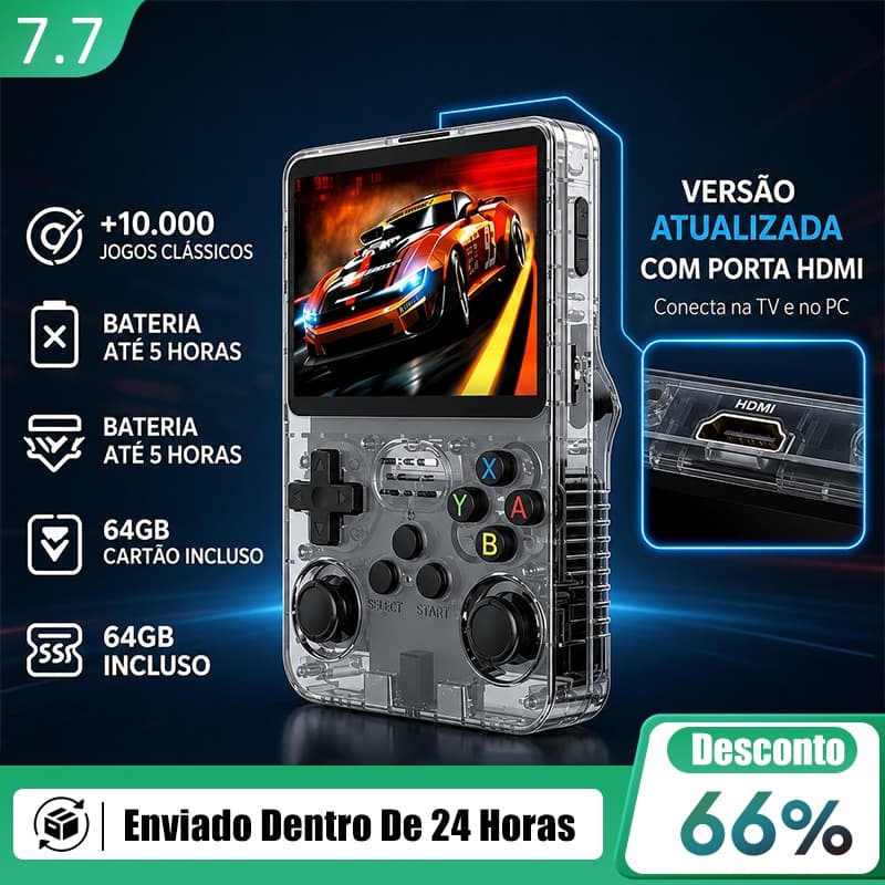 Console R36HD Portátil Retro Várias Cores 15000+ Jogos Linux Tela IPS 3.5 64GB Video Game