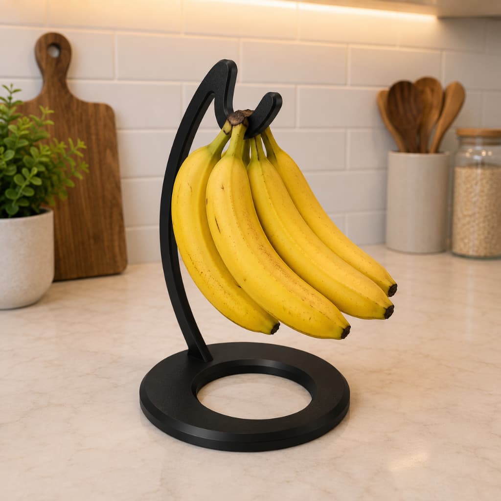 Suporte para Bananas de Bancada Preto | Porta Banana Moderno | Organizador de Cozinha | Fruteira Decorativa