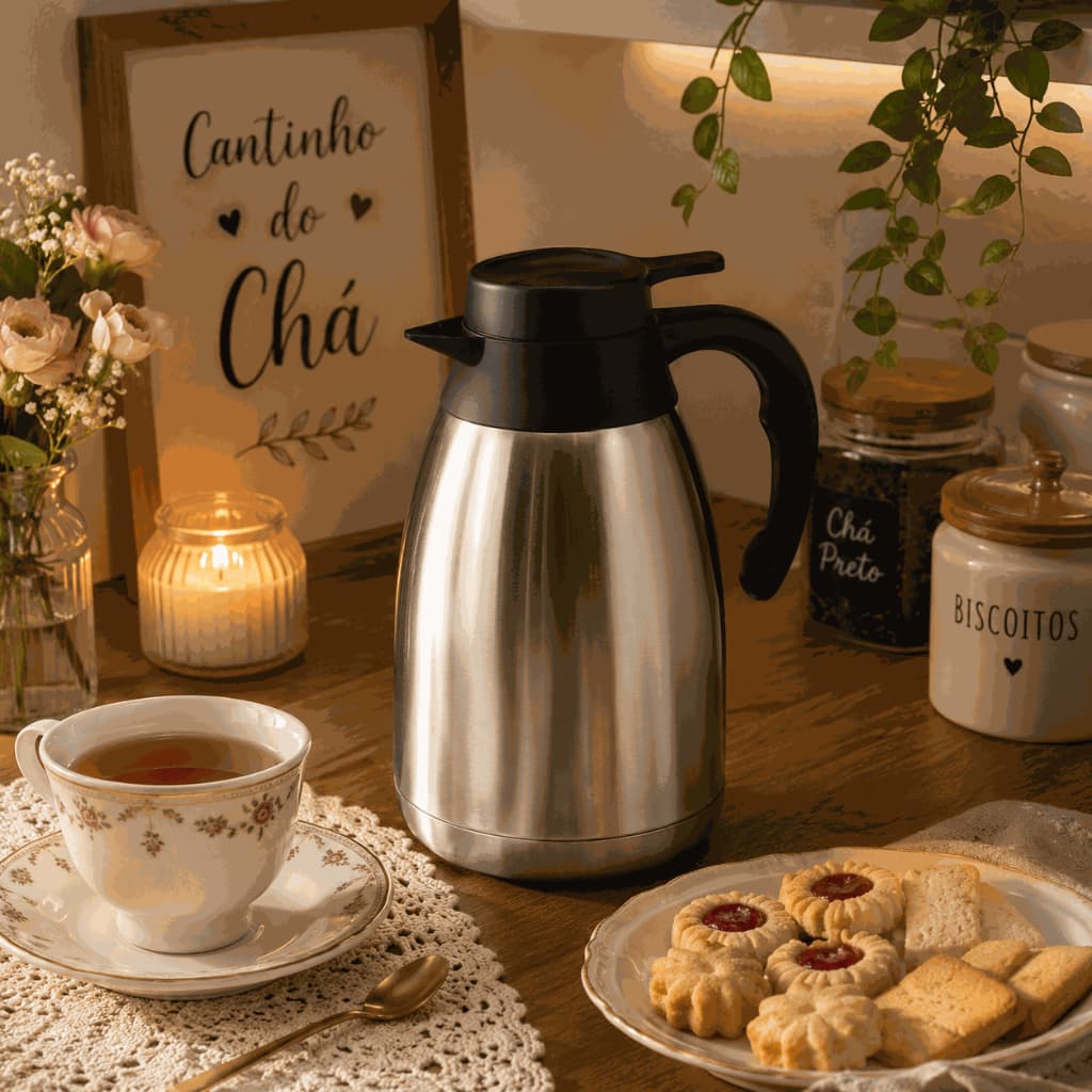 Garrafa Térmica Inox 1,5L Aço Escovado Café Chá Ampola Inox Tampa Alavanca Quente Frio Alta Durabilidade