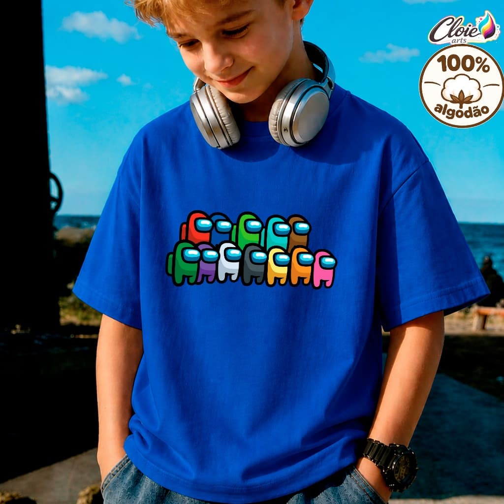 Camiseta Infantil 100 Algodão Modelo Confortável e Moderno Tecido leve Tema Espacial Divertido Tripulantes Minimalista .