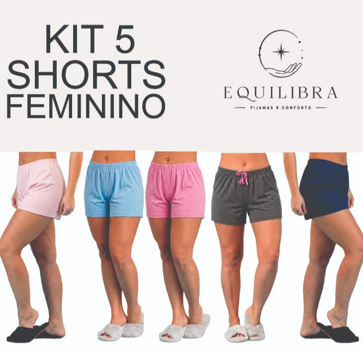 Kit 5 Shorts Liso Feminino SORTIDOS Colorido Pijamas Feminino Short Doll Confortável Variados De Verão