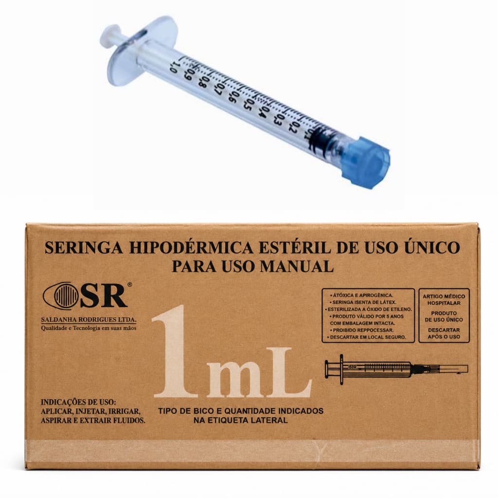 Kit 10un Seringa em Policarbonato Cristal 1ml Bico Luer Lock - SR