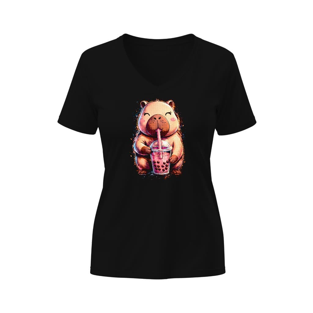 Camiseta Feminina Algodão Estampa Capivara Divertida Conforto e Estilo Casual Gola V