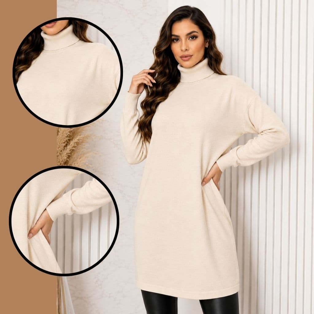 Blusa Manga Longa Feminina Suéter Poncho Modal Gola Alta Inverno Viscose