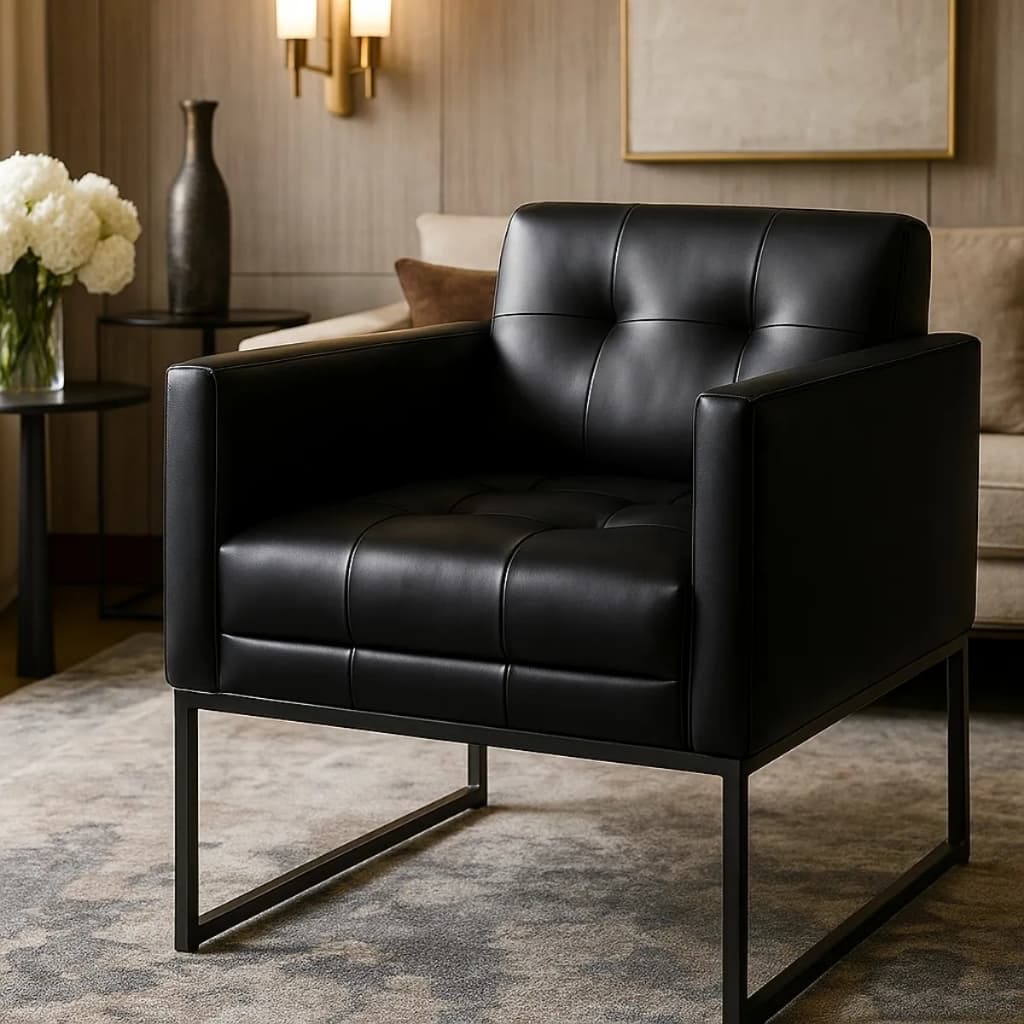 Poltrona Luxo Courino Corino Decorativa Escritorio Luxo Recepção Sala Base De Aluminio Preto