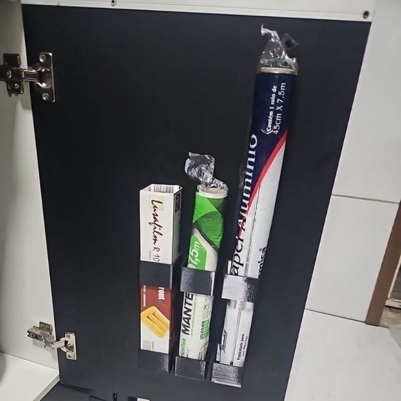 Suporte Organizador para rolo plástico filme, papel alumínio Multiuso com Fita Dupla Face