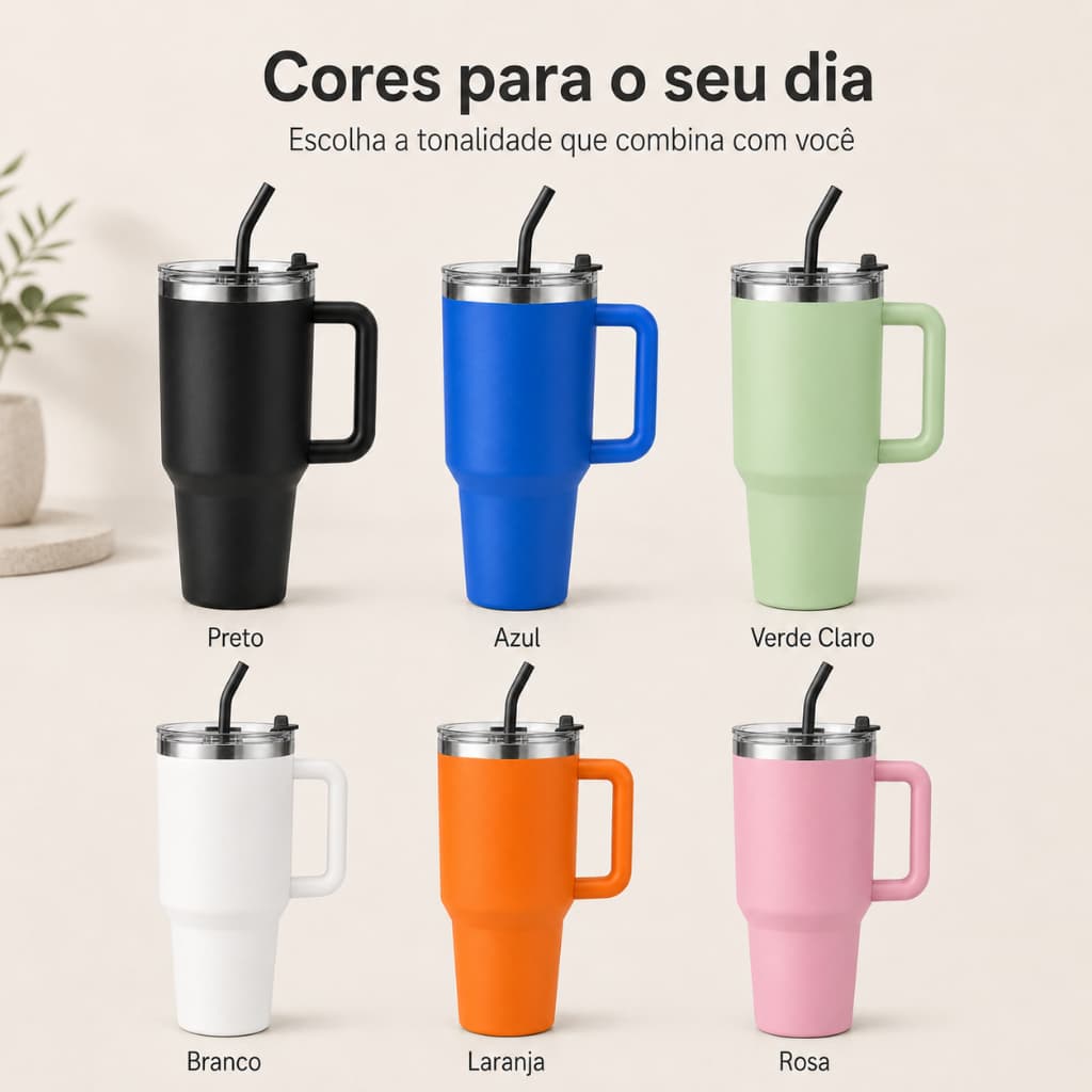 Copo Inox 1200ml com Tampa e Canudo, Antivazamento, Ideal para Academia e Escritório