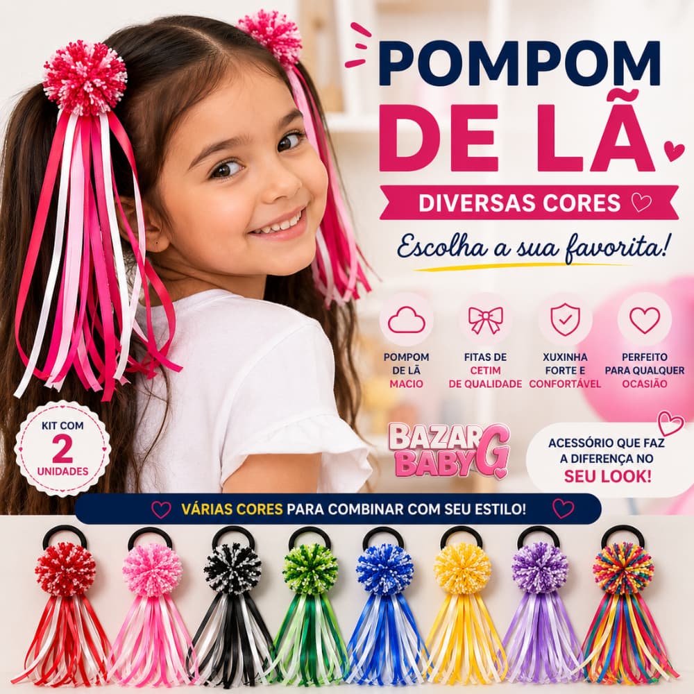 Kit 2 Laços Pompom Xuxinha de Cabelo Infantil Adulto Diversas Cores Disponiveis
