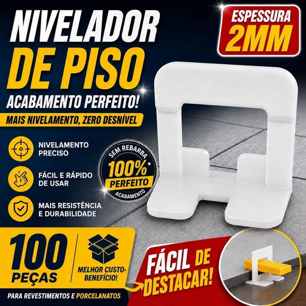Kit 100 Niveladores Para Piso Cerâmica Trabalho Resistente 2Mm