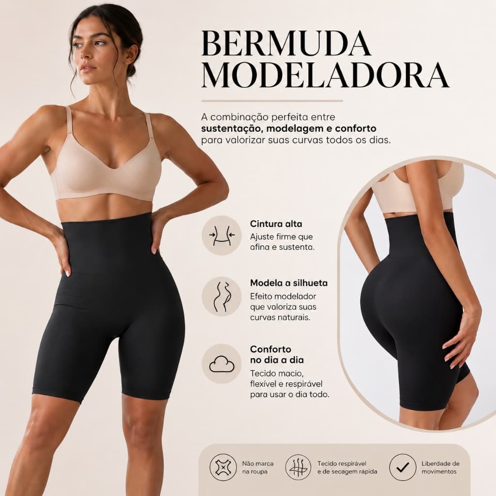Cinta Modeladora Feminina Cintura Alta Compressão Abdominal