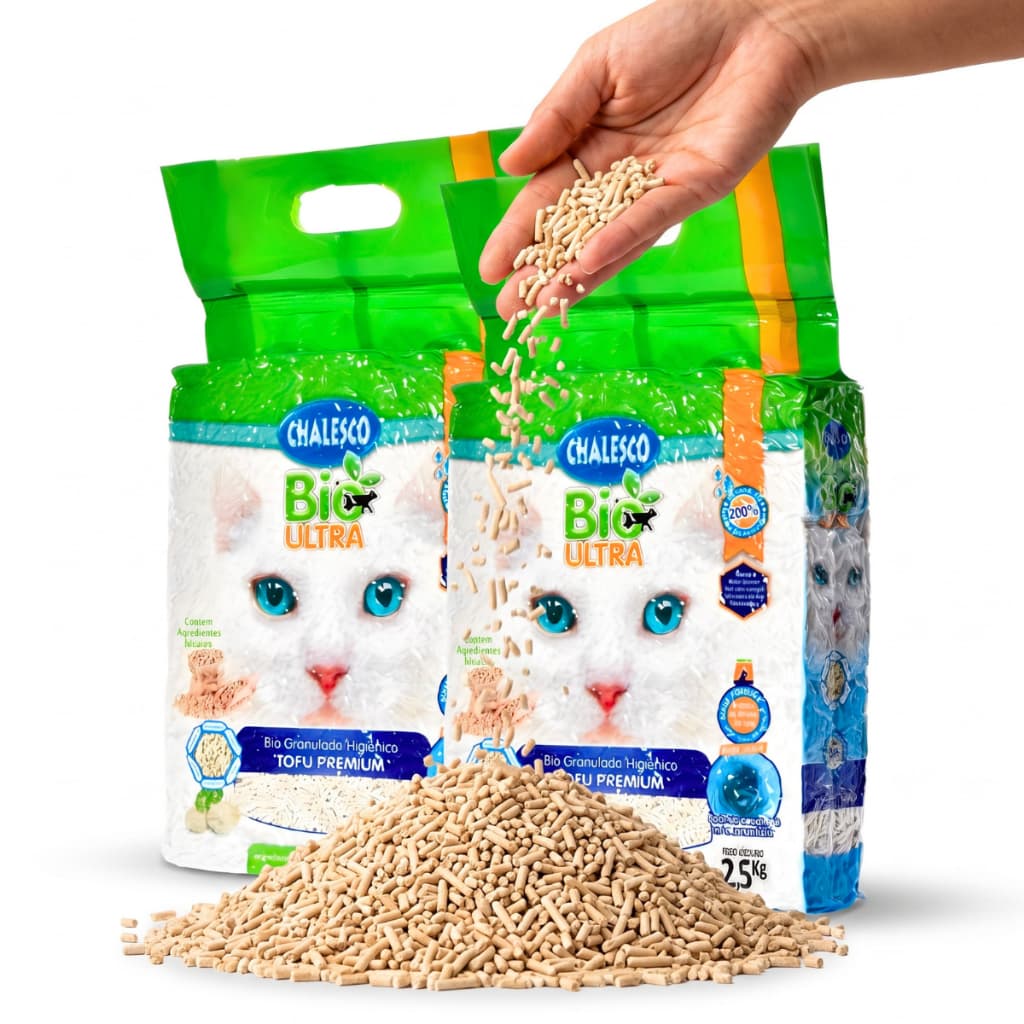 Granulado Para Gato Fazer Xixi KIT 2 UNIDADES 2,5Kg + 2,5Kg Bioultra Tofu Chalesco Areia Para Gato