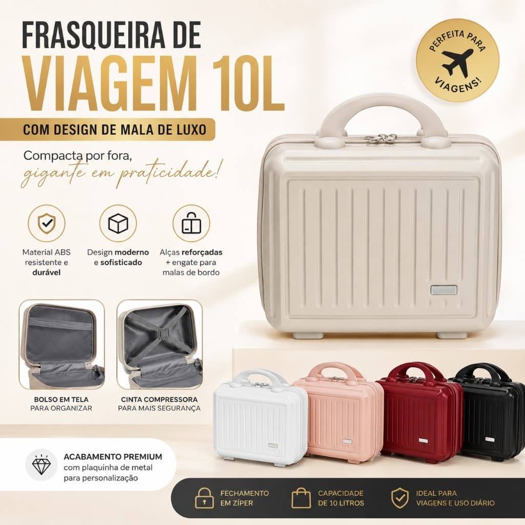 Frasqueira Luxo Personalizada com Nome | Necessaire de Viagem Premium 10L em ABS