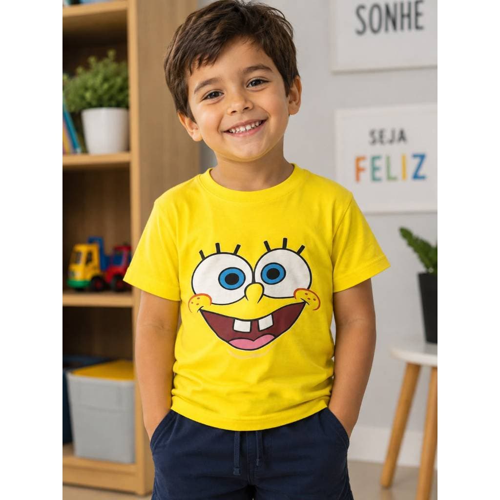 Camiseta Infantil Bob Esponja Amarela - 100# Algodão Gola Redonda Personagens