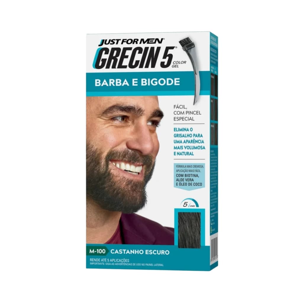 Tintura Grecin 5 Gel Barba E Bigode 28g M-100 Castanho Escuro