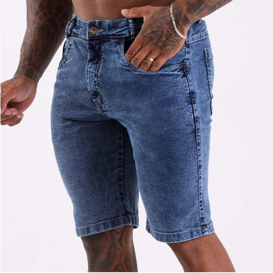 Bermuda Jeans Masculina Marmorizada Premium Casual Estilo Slim Envio Imediato Short jeans