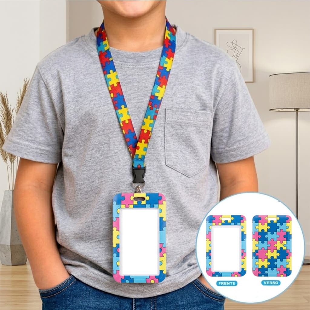 Cordão com Porta Crachá para Identificação Autismo TEA PCD Resistente Estampa Inclusiva Conjunto Cordão Porta Crachá