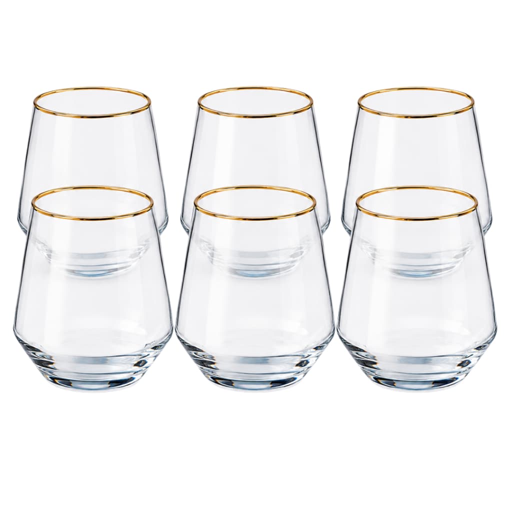Jogo 6 Copos De Vidro 370ml Com Borda Dourada Copo Premium