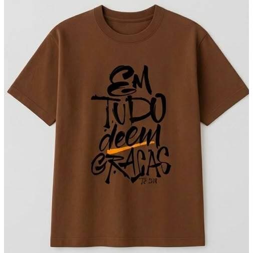 Camiseta Moda Cristã Feminina e Masculina Religiosa Em Tudo Deem Graças 100% Algodão