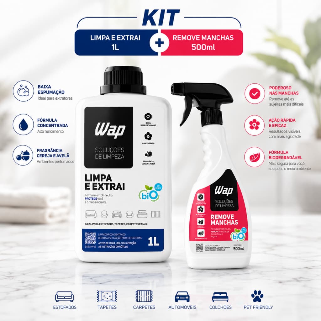 Kit Limpeza WAP Sofás Estofados Tapetes Limpa e Extrai 1L + Remove Manchas