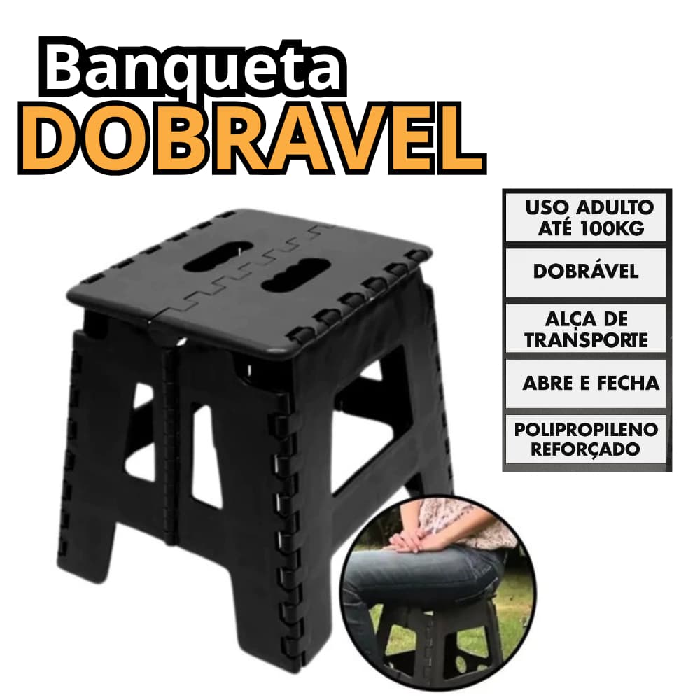 Banquinho Dobrável Portátil Reforçado Até 100kg Banco Multiuso Antiderrapante Camping Pesca Casa