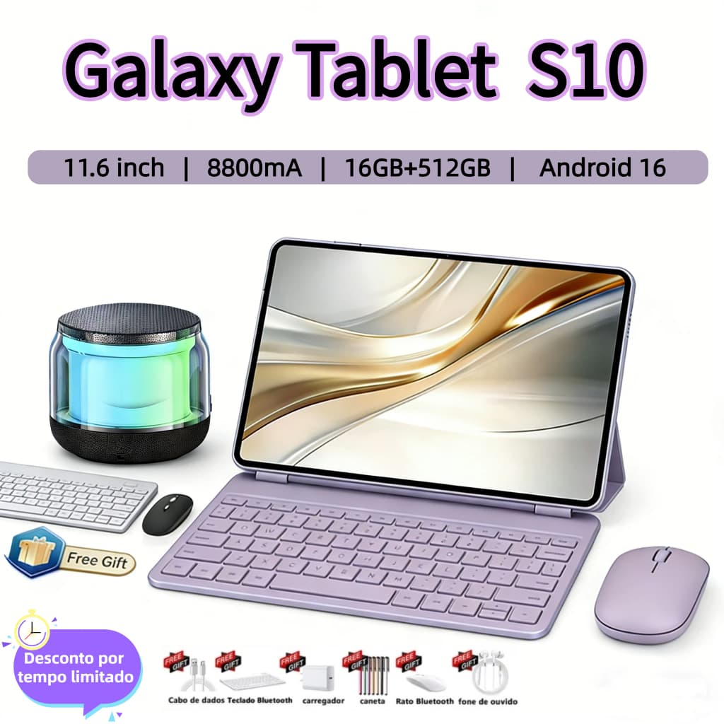 【Teclado e mouse grátis】Galaxy Tablet S10 12GB +512GB 11,6 polegadas HD Dual SIM Dual Core 8800mAh Android16 5G WIFI