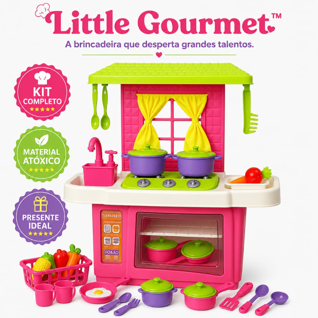 Cozinha Infantil Educativa Completa Little Gourmet™ com Forno Pia Fogão e Acessórios Brinquedo Infantil