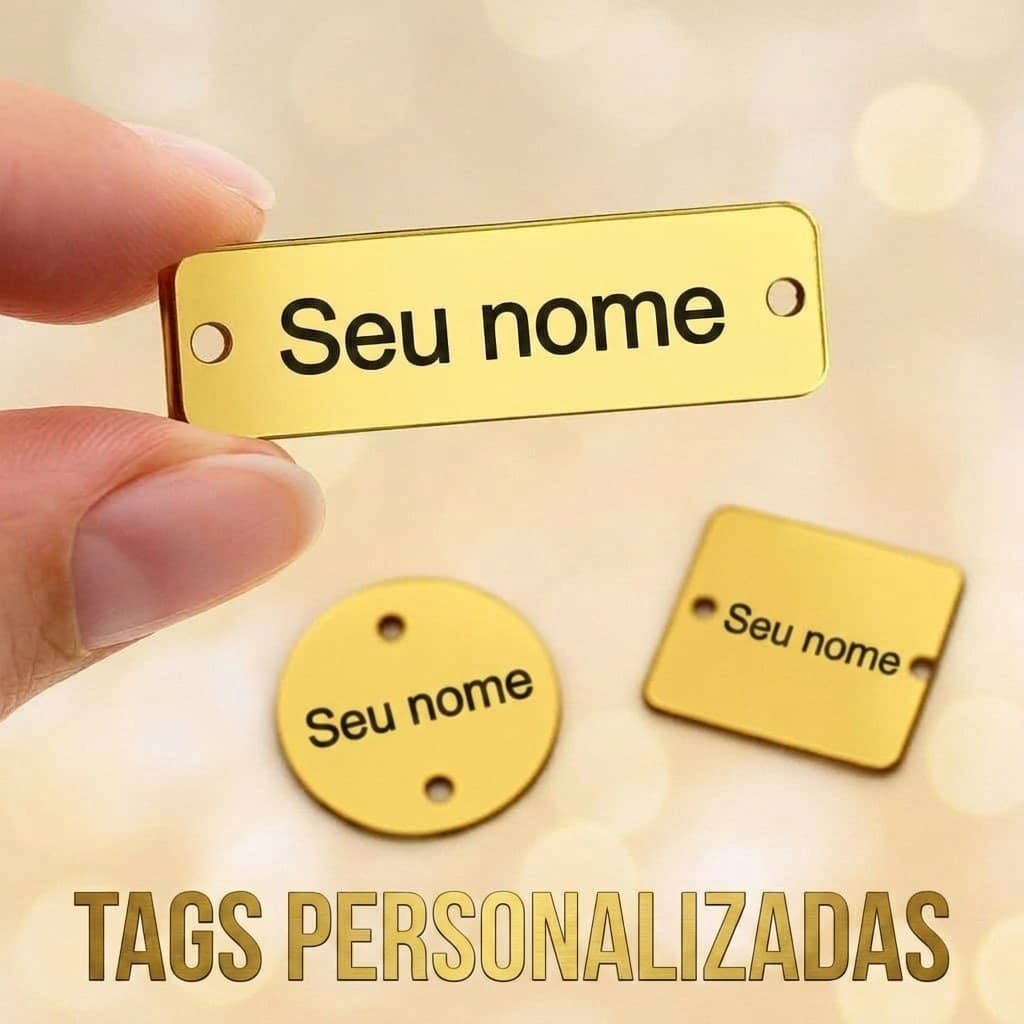 Kit Tag Personalizada Seu Nome Logo Acrílico Redonda Quadrado Retangular Com Furos