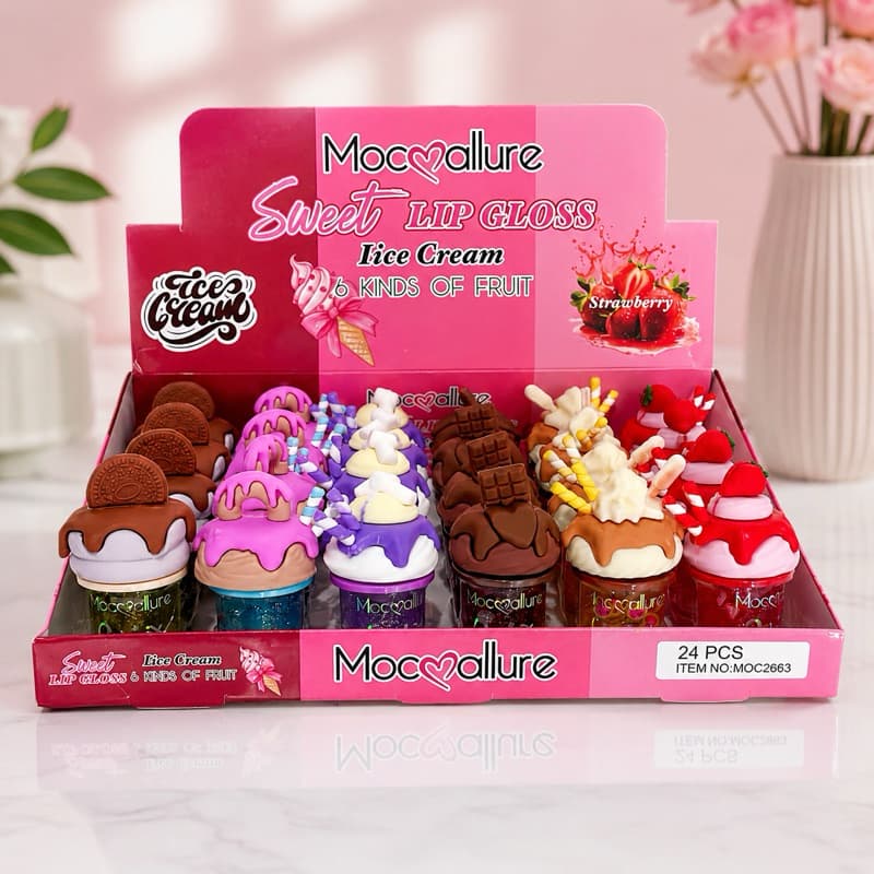 Mocallure Sweet Lip Gloss Sorvete Ice Cream Mocallure Brilho Hidratação 6 Sabores Frutas Embalagem Sorvete Presente