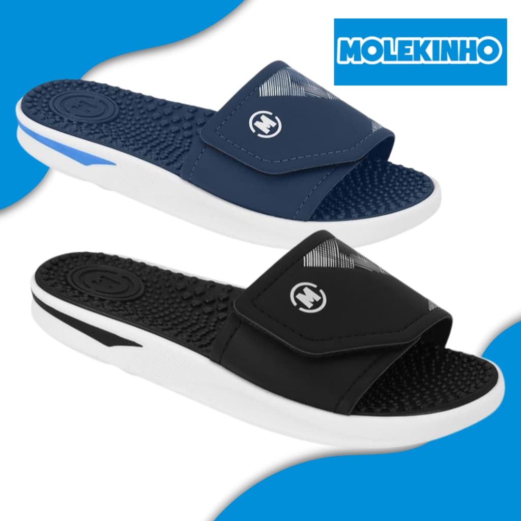 Chinelo Molekinho Masculino Slide  Velcro Conforto Palmilha Massageadora