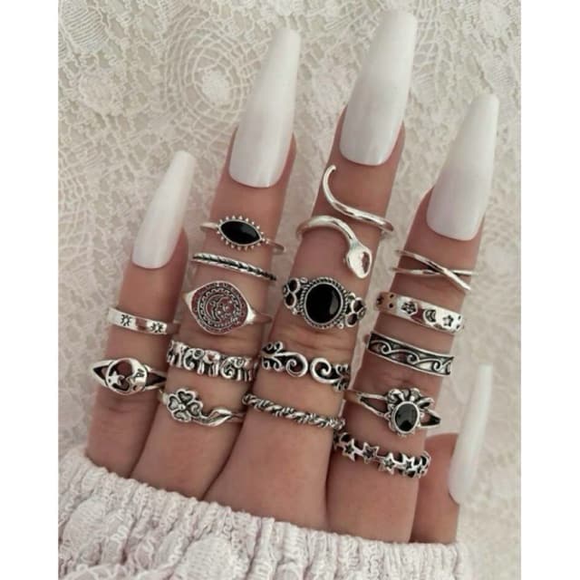 Anéis estilo alternativo cobra estrelas lua sorte pedra preta unidade alt egirl grunge punk anel dedo modelo aleatório