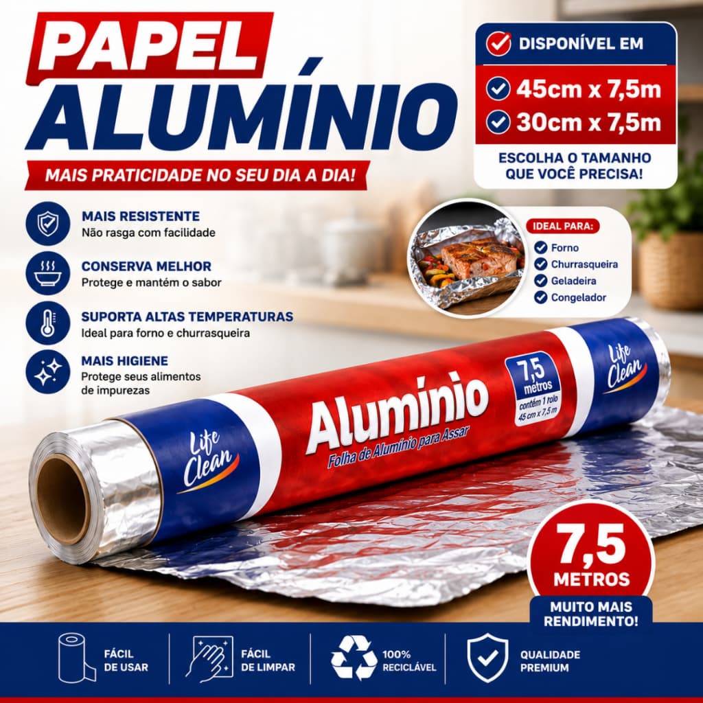 Papel Alumínio 45Cm x 7,5M Folha De Alumínio Para Assar Cozinha ENVIO IMEDIATO!!