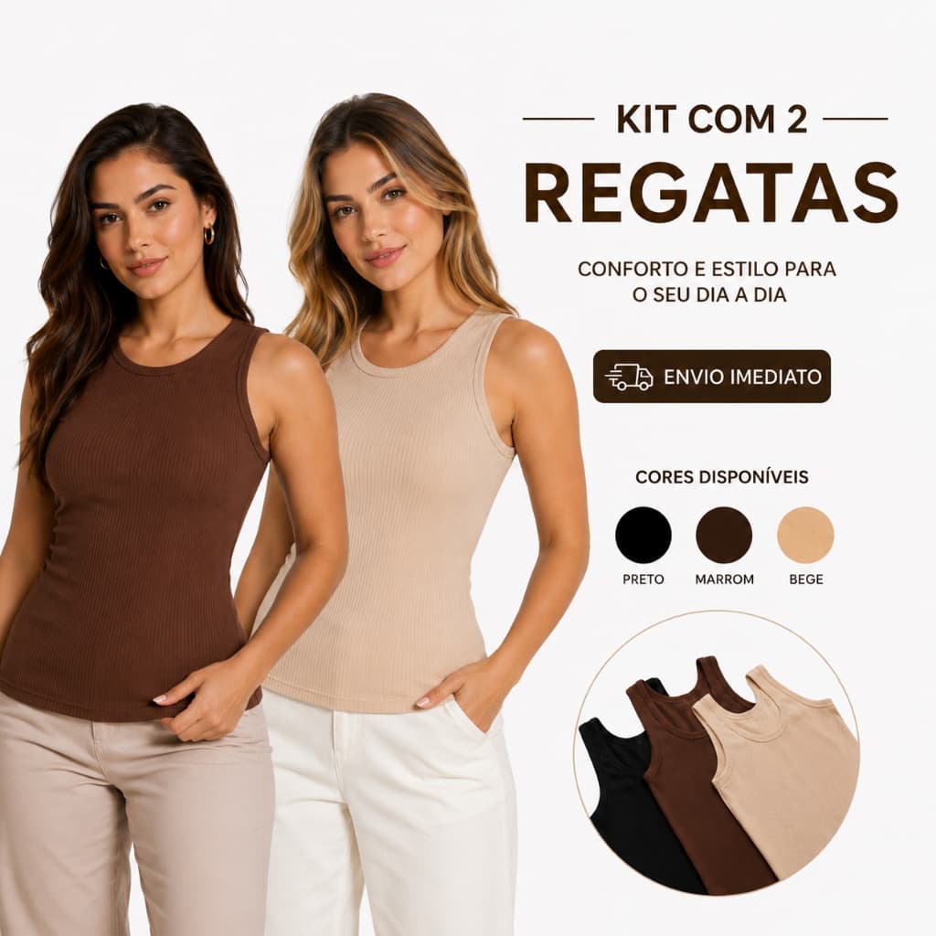 Kit 2 Regata Canelada Premium Blusa Moda Feminina Básica