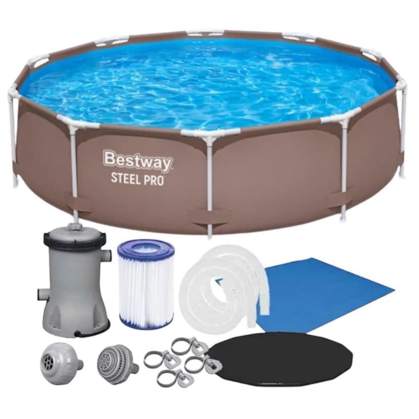 Piscina Estrutural 5000 Litros + Bomba Filtro + Capa Cobertura + Lona de Proteção - Bestway
