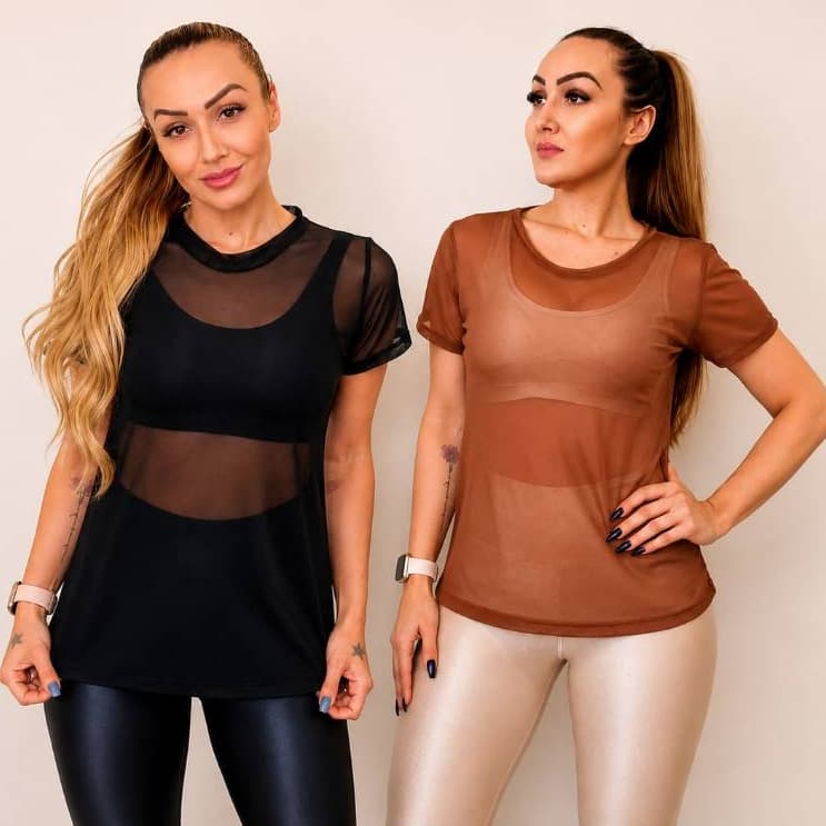 Blusas Feminina Fitness Academia Veste Tule Camiseta Dry Fit Top Treino