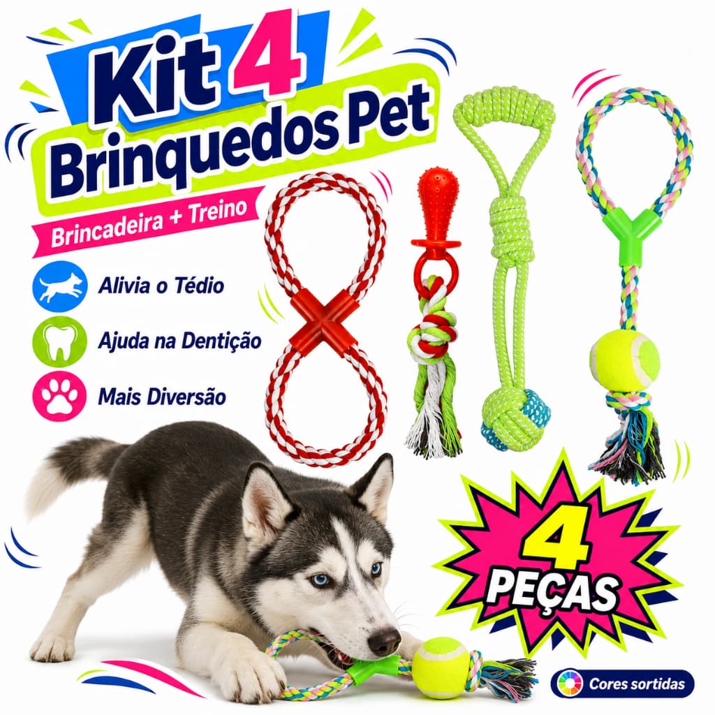 4 Brinquedo Pet Corda Resistente Interativo Cachorro Forte