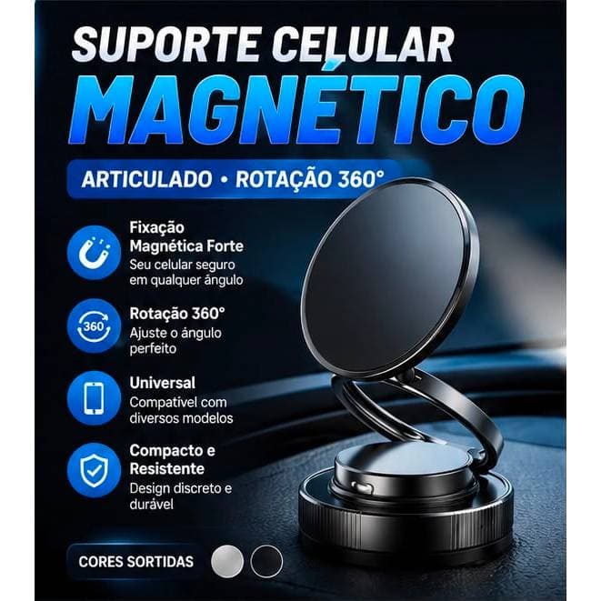 Suporte Magnético 360° Para Celular Carro  Base a Vácuo Articulado Dobrável Universal Seguro