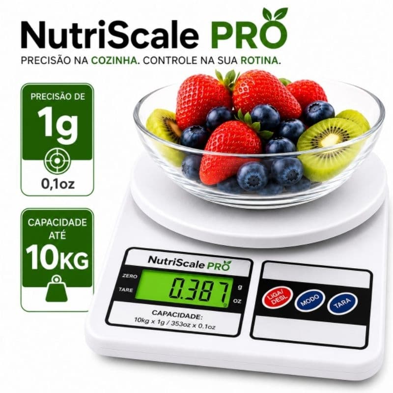 Balança Digital de Cozinha Nutri Scale Pro 10kg Alta Precisão 1g LCD