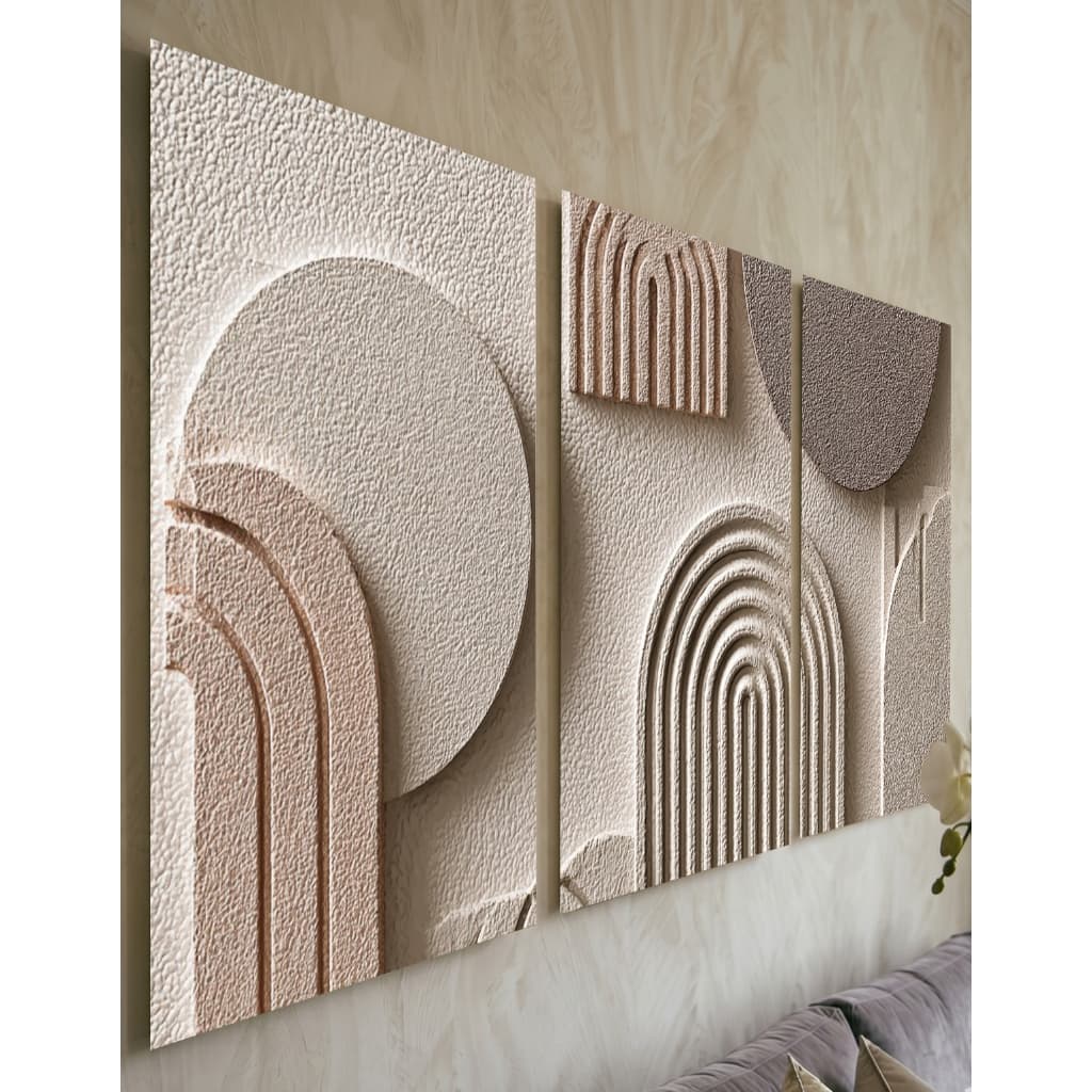 Kit Quadro Decorativo 3 Peças Textura 3D Boho Abstrato Sala Estar Quarto Decoração Parede Moderna