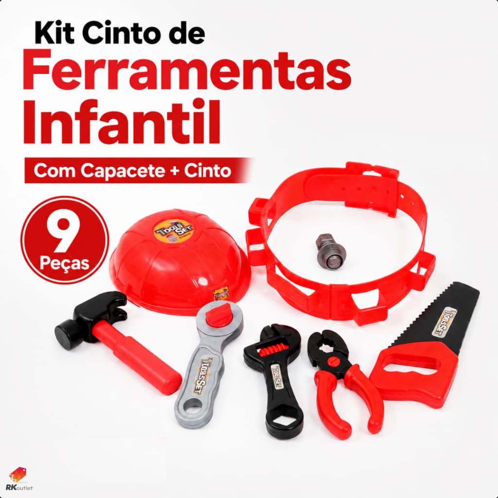 Kit Cinto De Ferramentas Brinquedo 9 Peças Infantil Grande