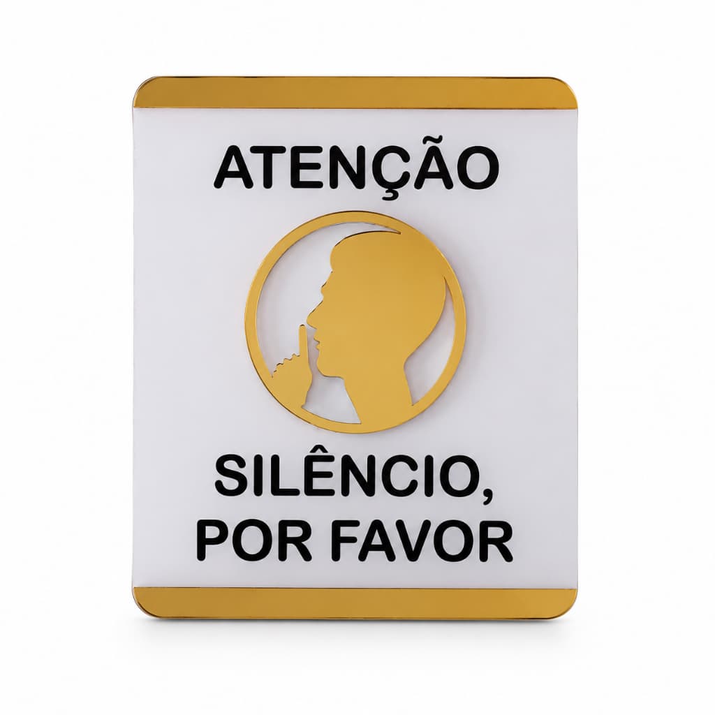 Placa Sinalização Silencio Decorativa Acrílico Espelhado