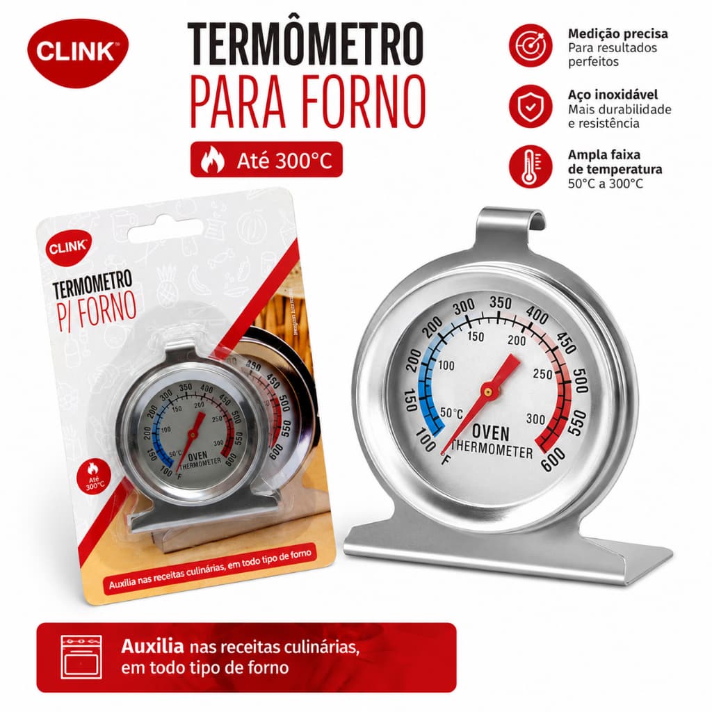 Termômetro de Forno Culinário Digital  até 300°C Multi-uso Aço Inox Novo